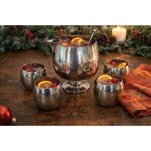 Poole EPCA Silverplate Punch Set 6pc #834 #837 Bowl Cups Swizzle Stick Vtg MCM